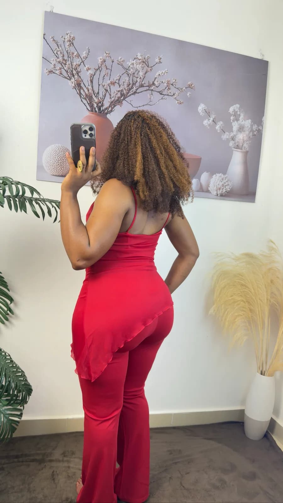 Red Asymmetric Draped Two-Piece Set