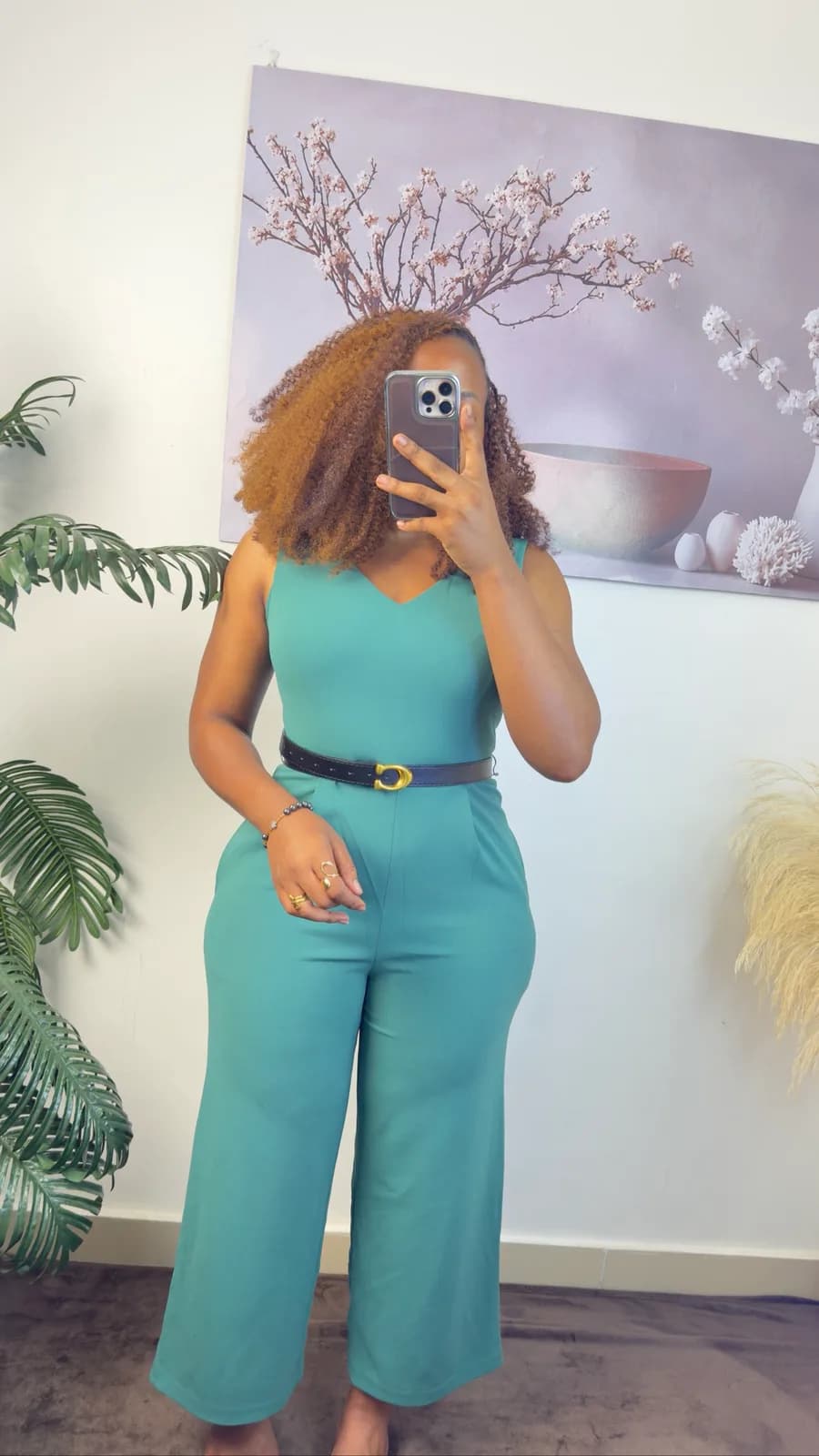Teal Sleeveless Wide-Leg Jumpsuit