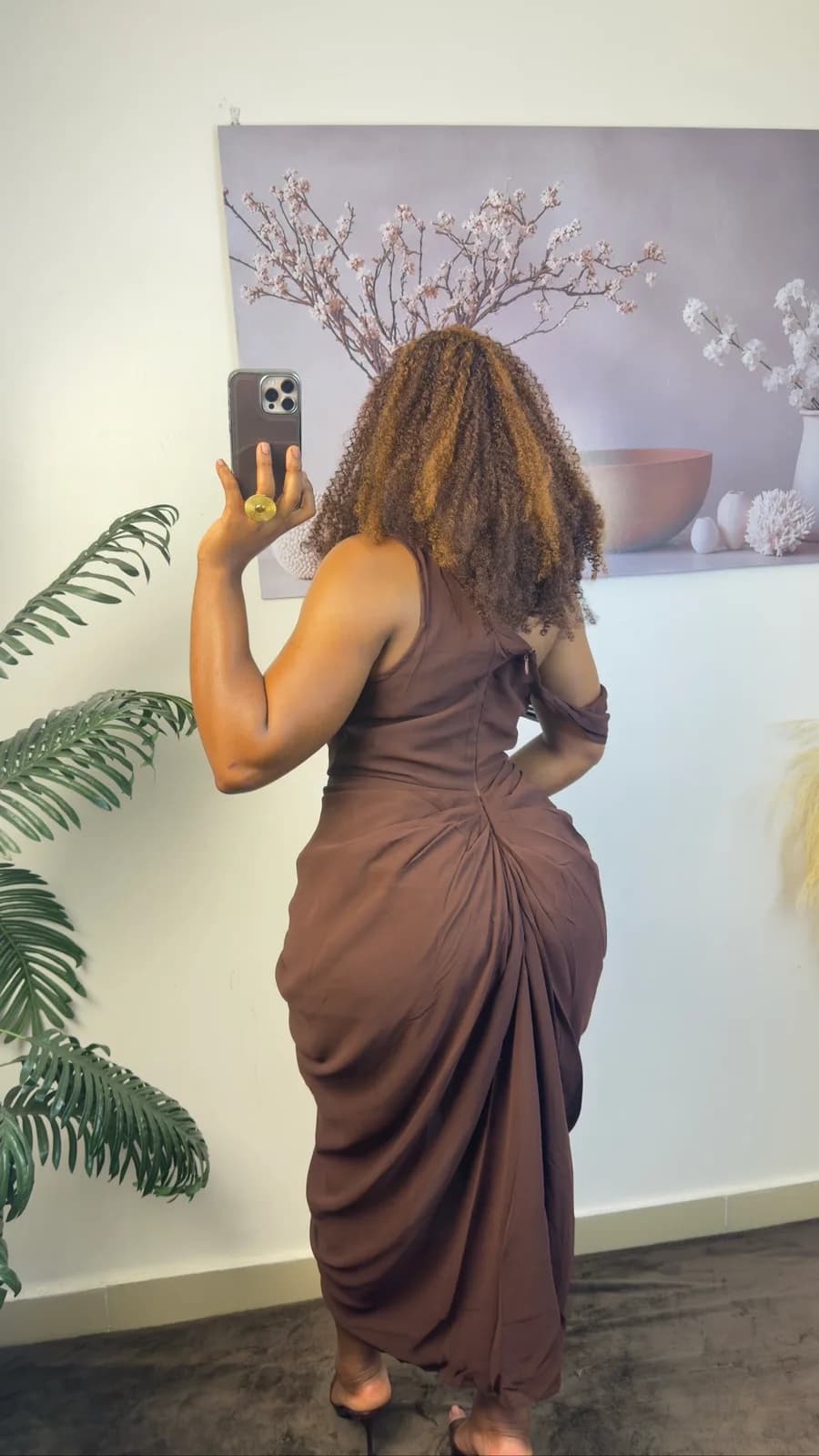 Chocolate Brown Ruched Midi Dress