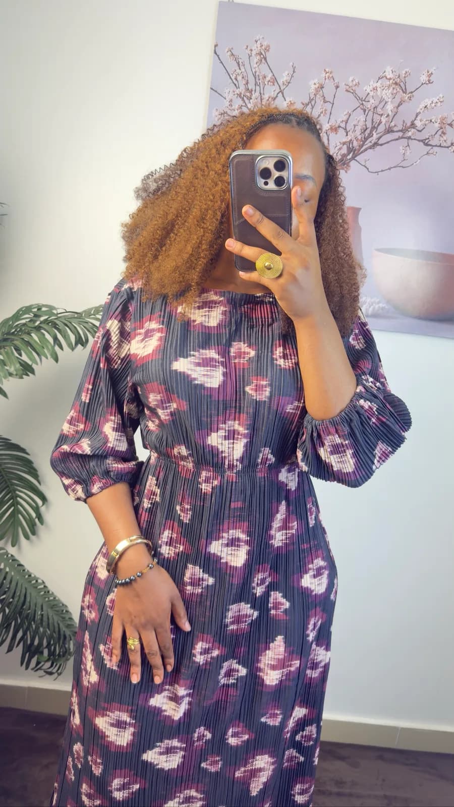 Plum Floral Pleated Maxi Dress