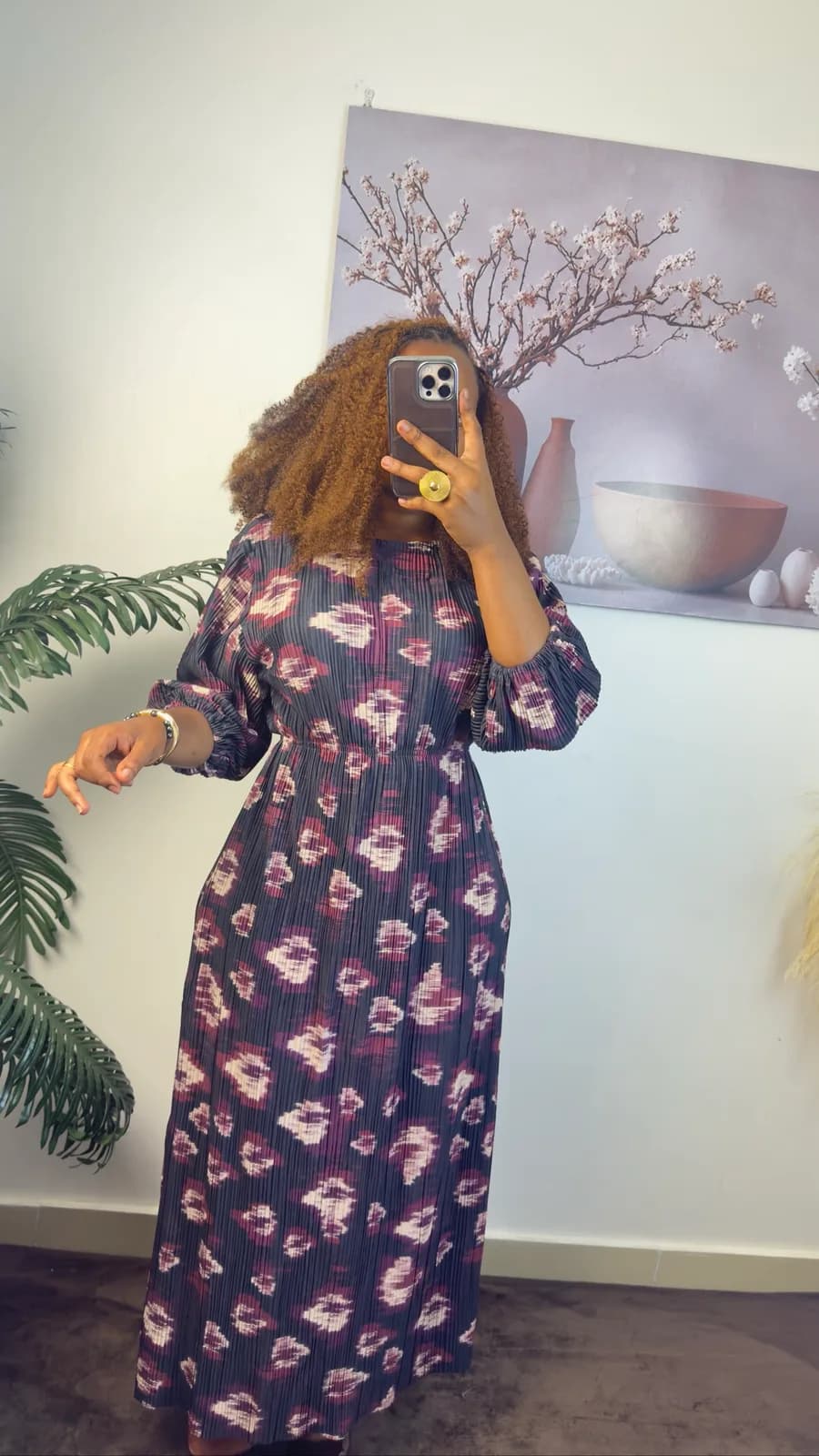 Plum Floral Pleated Maxi Dress
