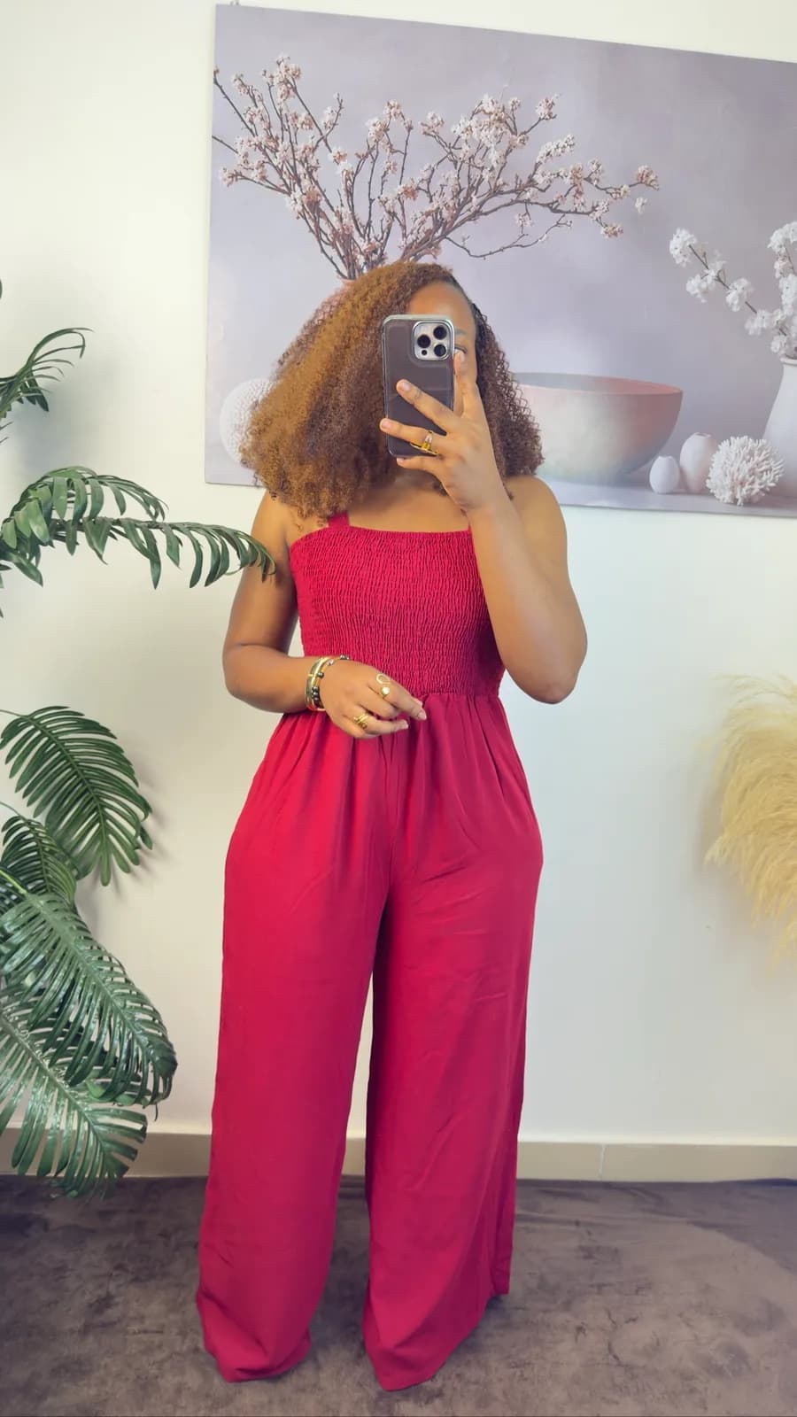 Burgundy Wide-Leg Jumpsuit