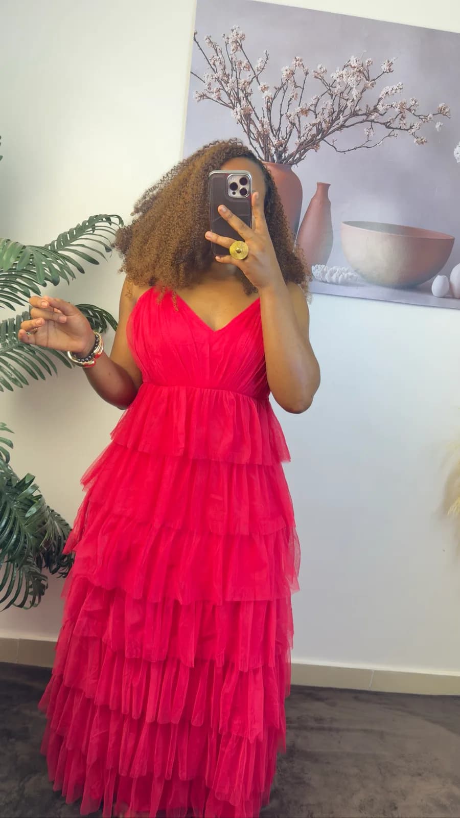 Fuchsia Pink Tiered Tulle Maxi Dress
