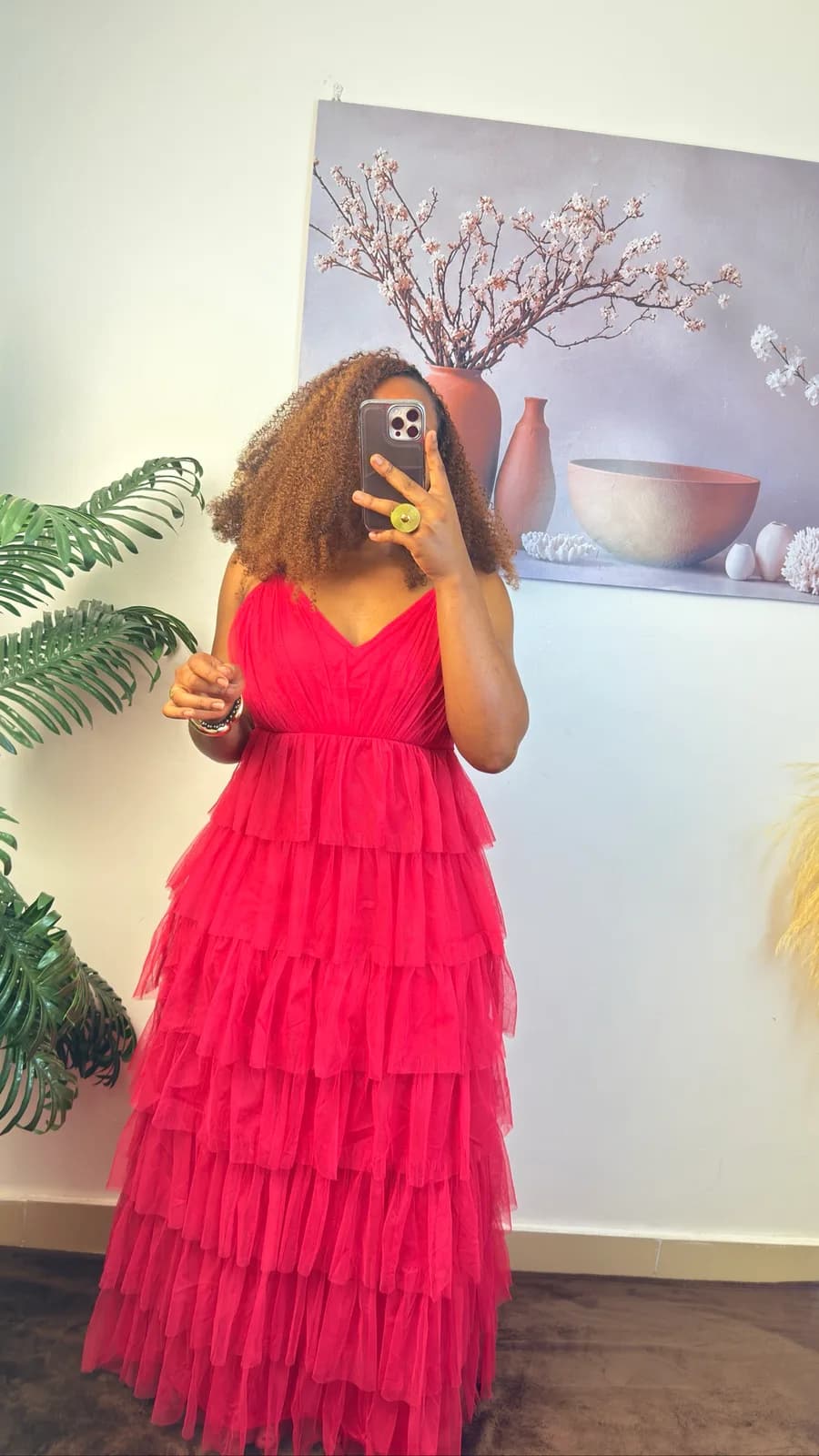 Fuchsia Pink Tiered Tulle Maxi Dress