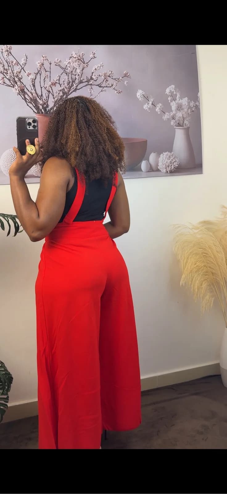 Red Wide-Leg Suspender Pants