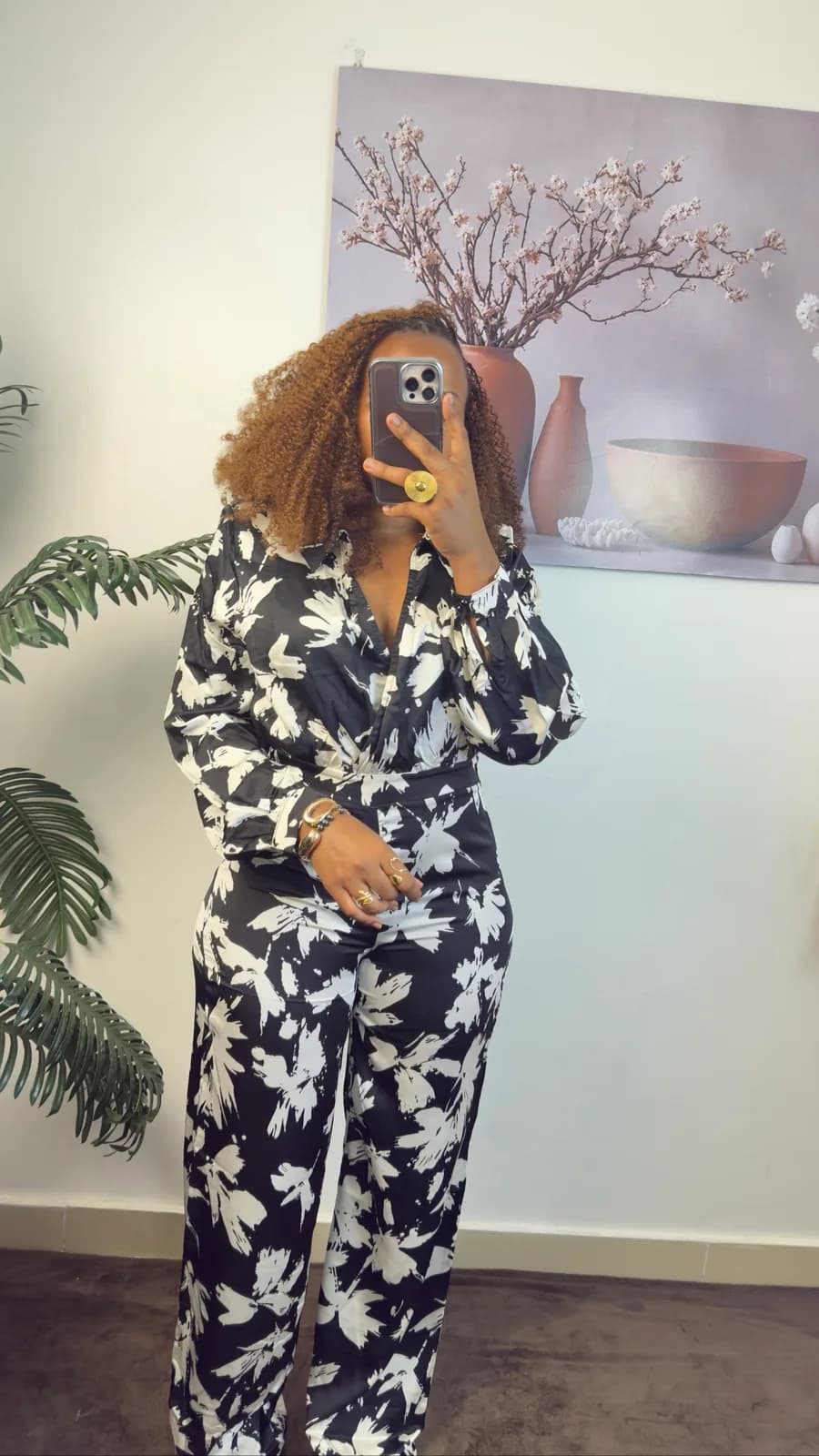 Black & White Floral Wrap Jumpsuit