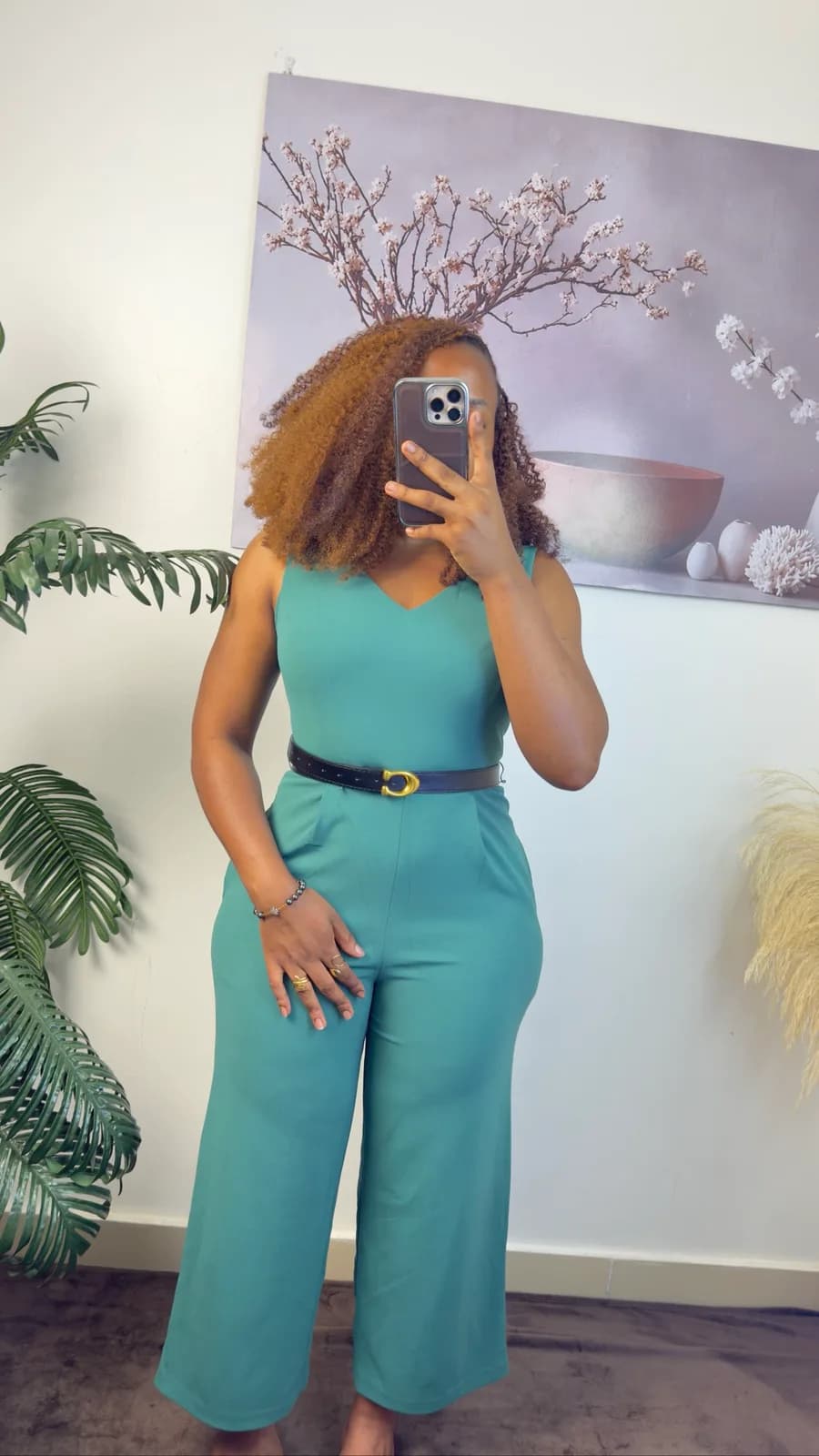 Teal Sleeveless Wide-Leg Jumpsuit