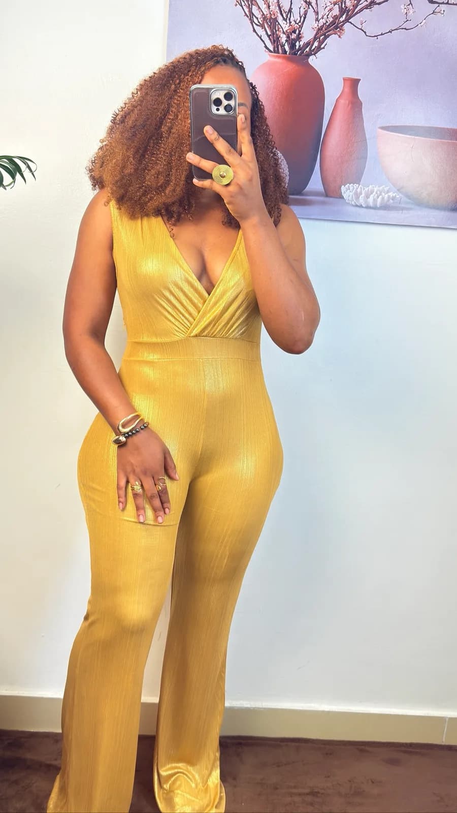 Golden Yellow Wrap-Neck Flared Jumpsuit