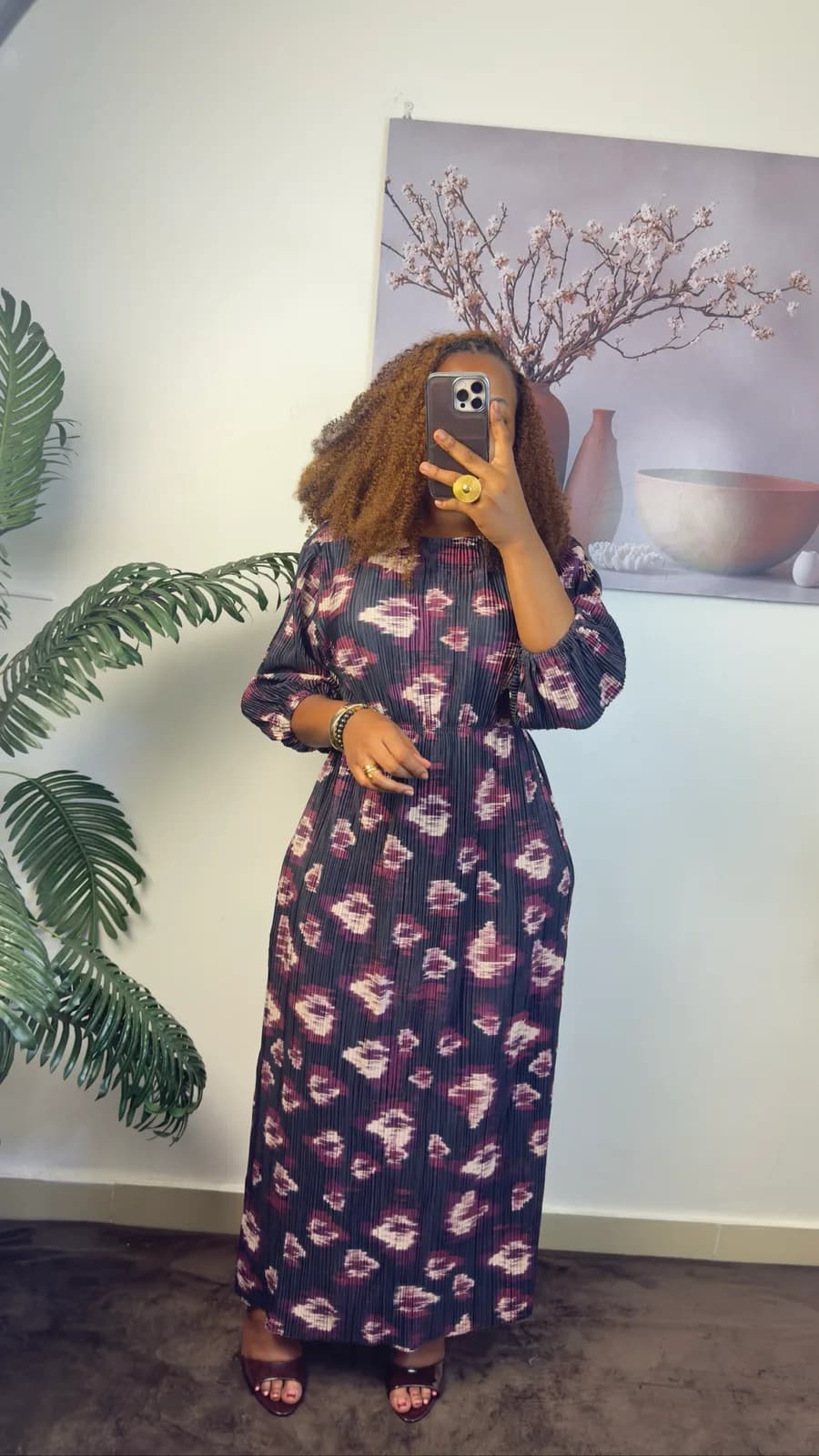 Plum Floral Pleated Maxi Dress