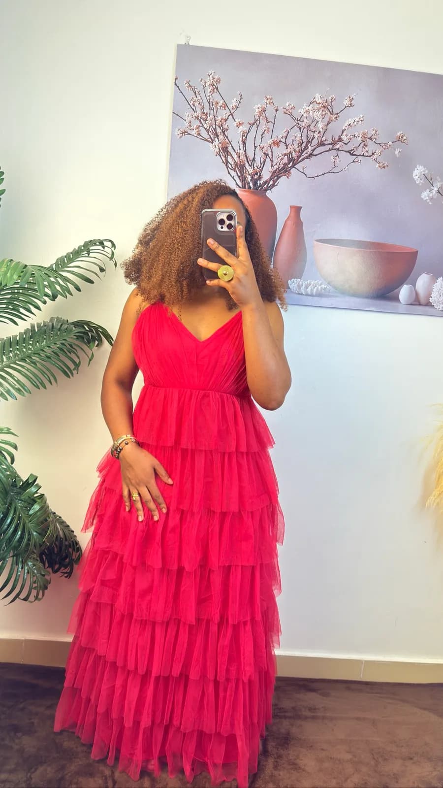 Fuchsia Pink Tiered Tulle Maxi Dress