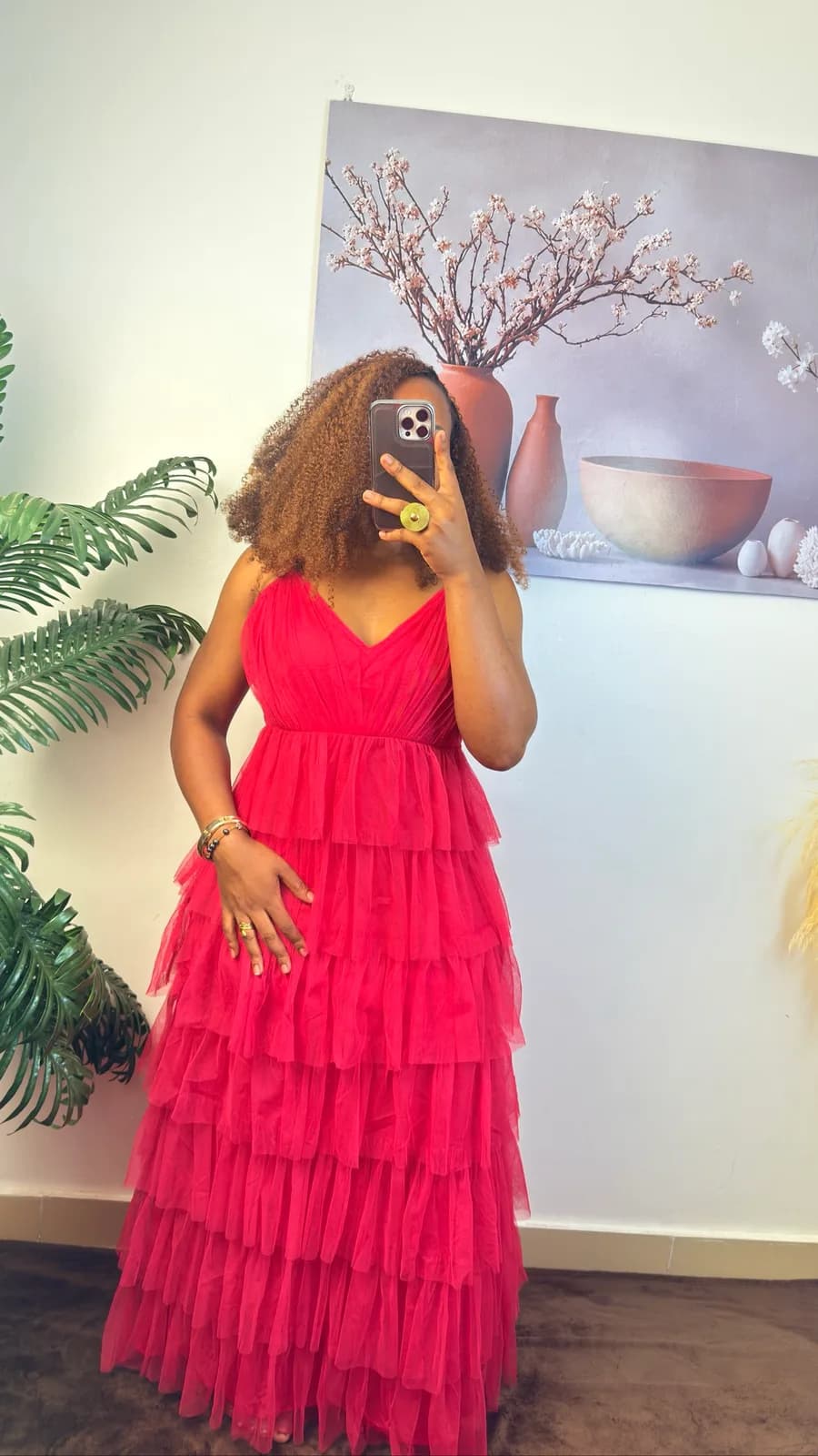 Fuchsia Pink Tiered Tulle Maxi Dress