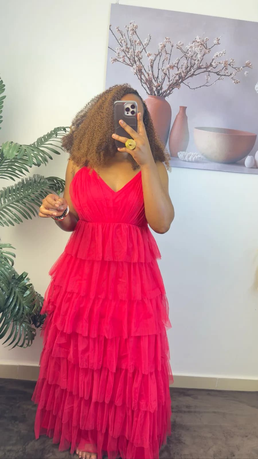 Fuchsia Pink Tiered Tulle Maxi Dress