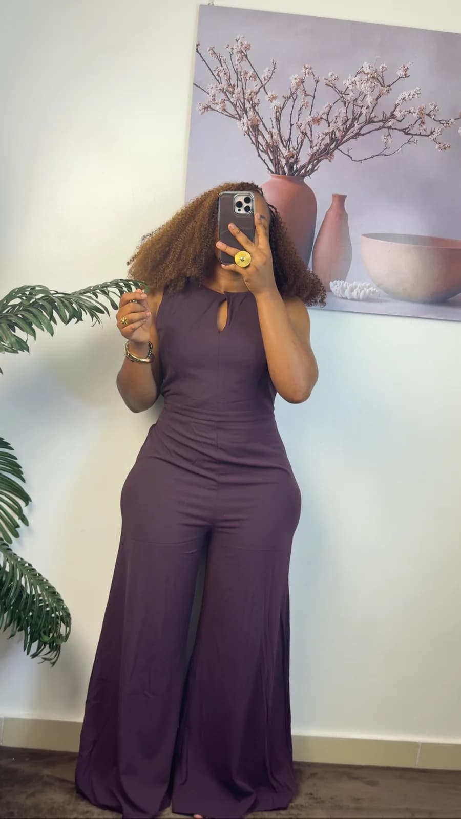 Plum Keyhole Neck Wide-Leg Jumpsuit