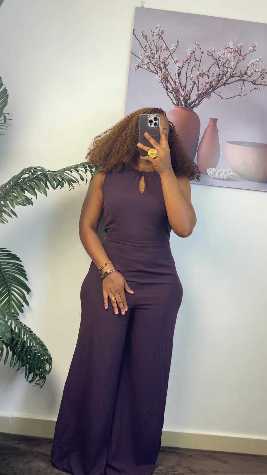Plum Keyhole Neck Wide-Leg Jumpsuit