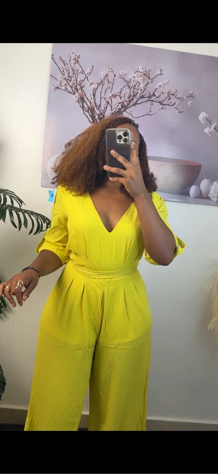 Bright Yellow V-Neck Wide-Leg Jumpsuit with Belt