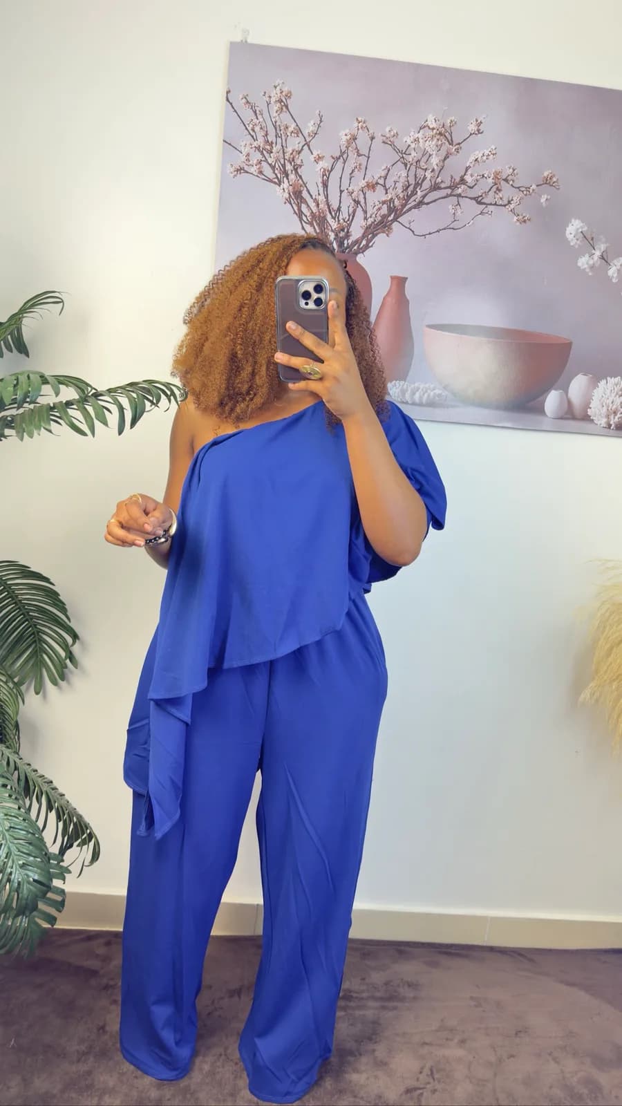 Royal Blue One-Shoulder Wide-Leg Jumpsuit