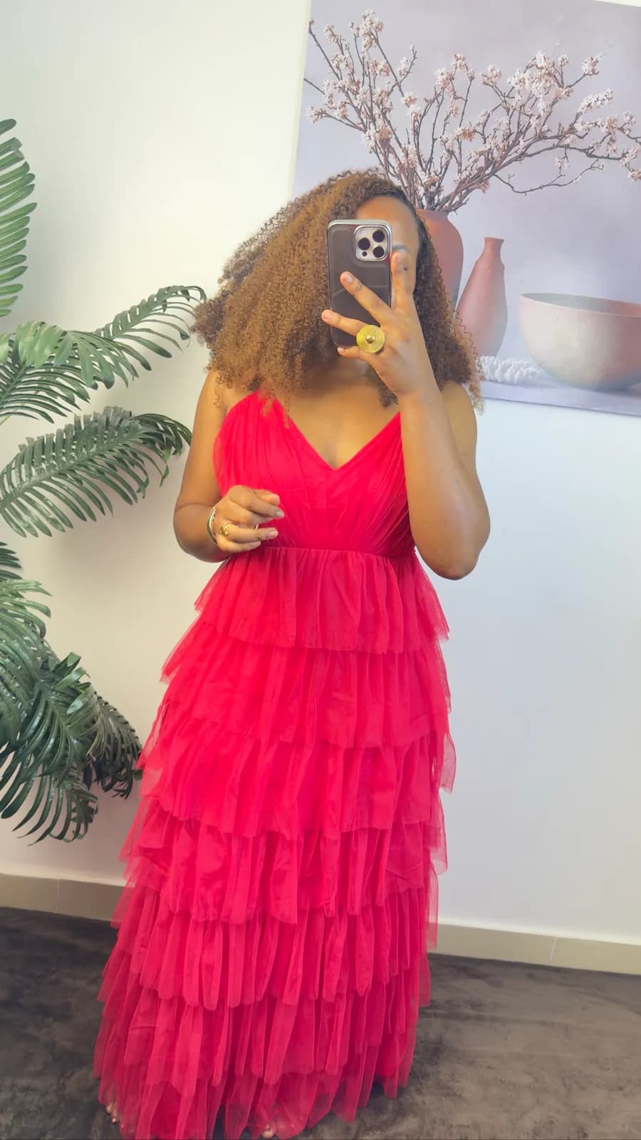 Fuchsia Pink Tiered Tulle Maxi Dress