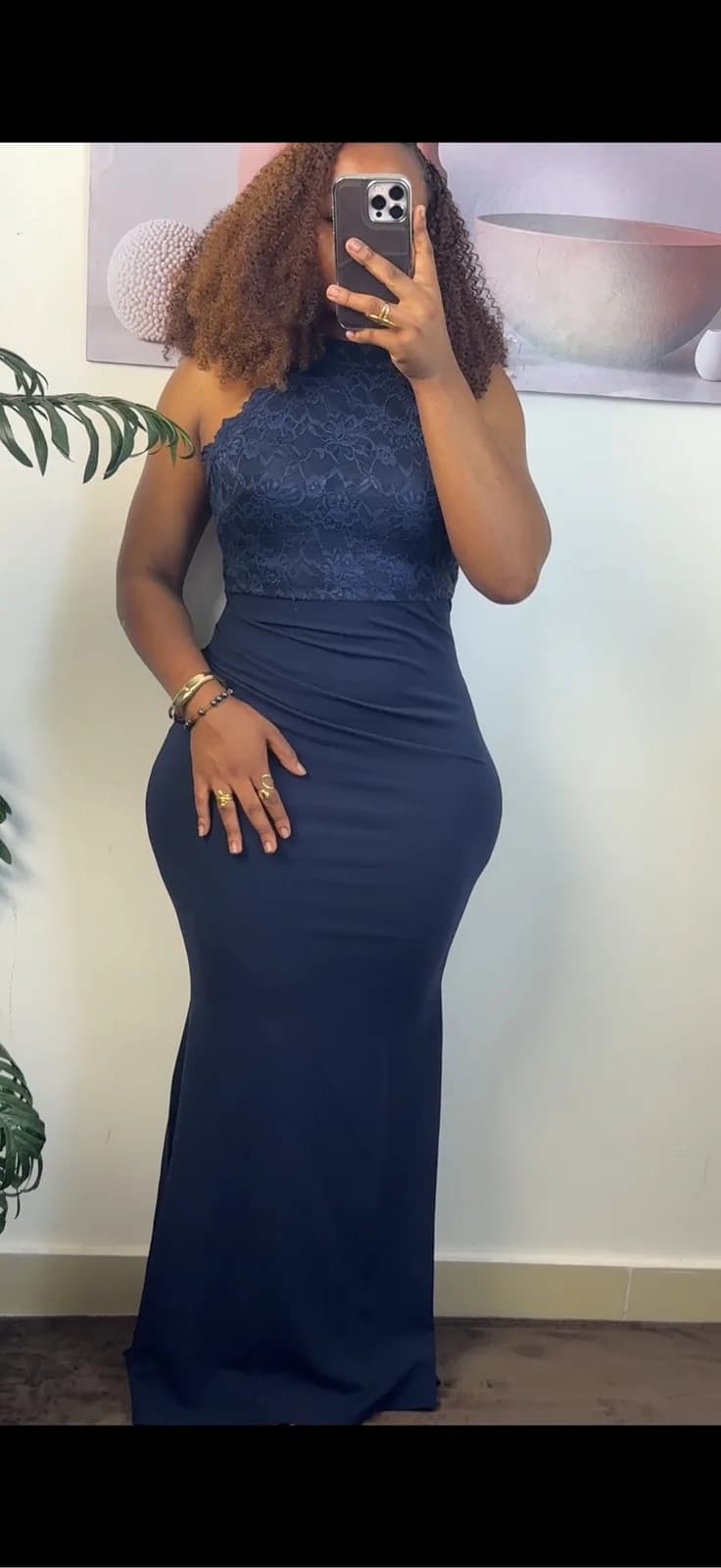 Navy Blue Lace Mermaid Maxi Dress